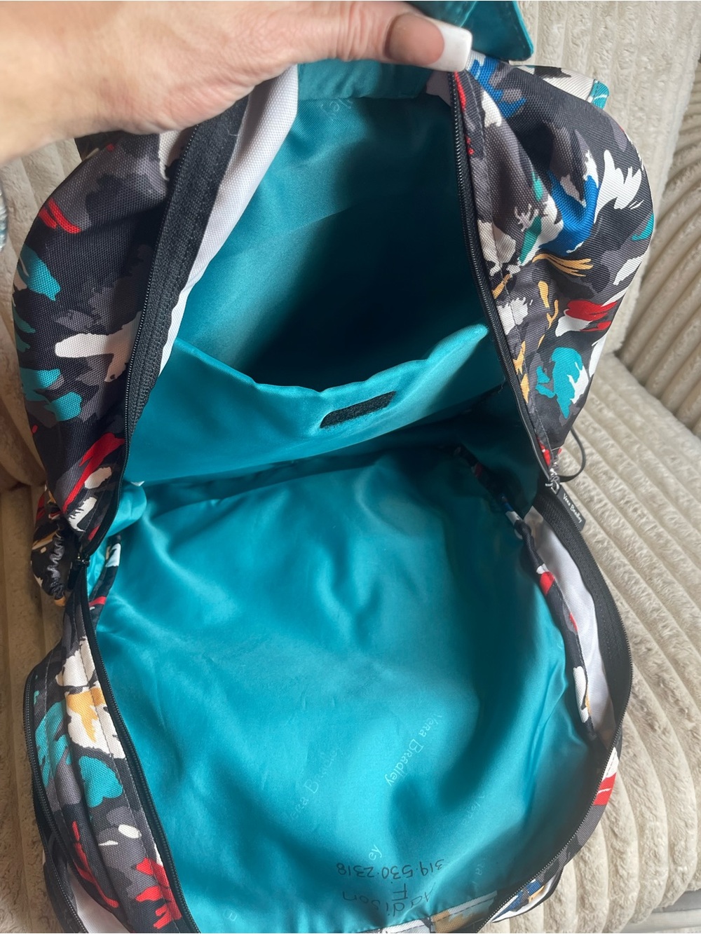 Vera Bradley Backpack Abstract Floral Print Black Multicolor Travel Bag - Picture 10 of 10